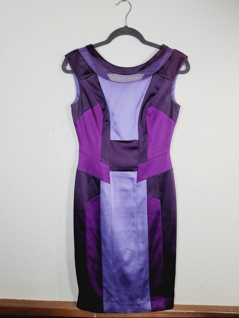 Jax Colorblock Purple Sheath Cocktail Dress, Size 4